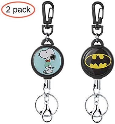 【2019 Newest】HASFINE 2 Pack Retractable Keychain Badge Holder Carabiner, Cute Retractable Badge Reel Clip with Key Chain Stainless Hook