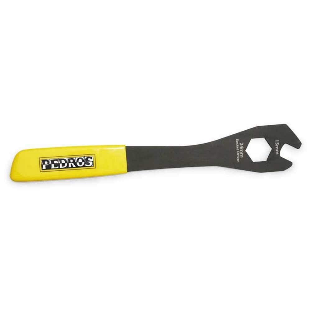 Pedro's Pro Travel Wrench 15 mm Pedal Wrench and 24 mm Socket Driver Unisex Adult, Black/Yellow, 15 mm