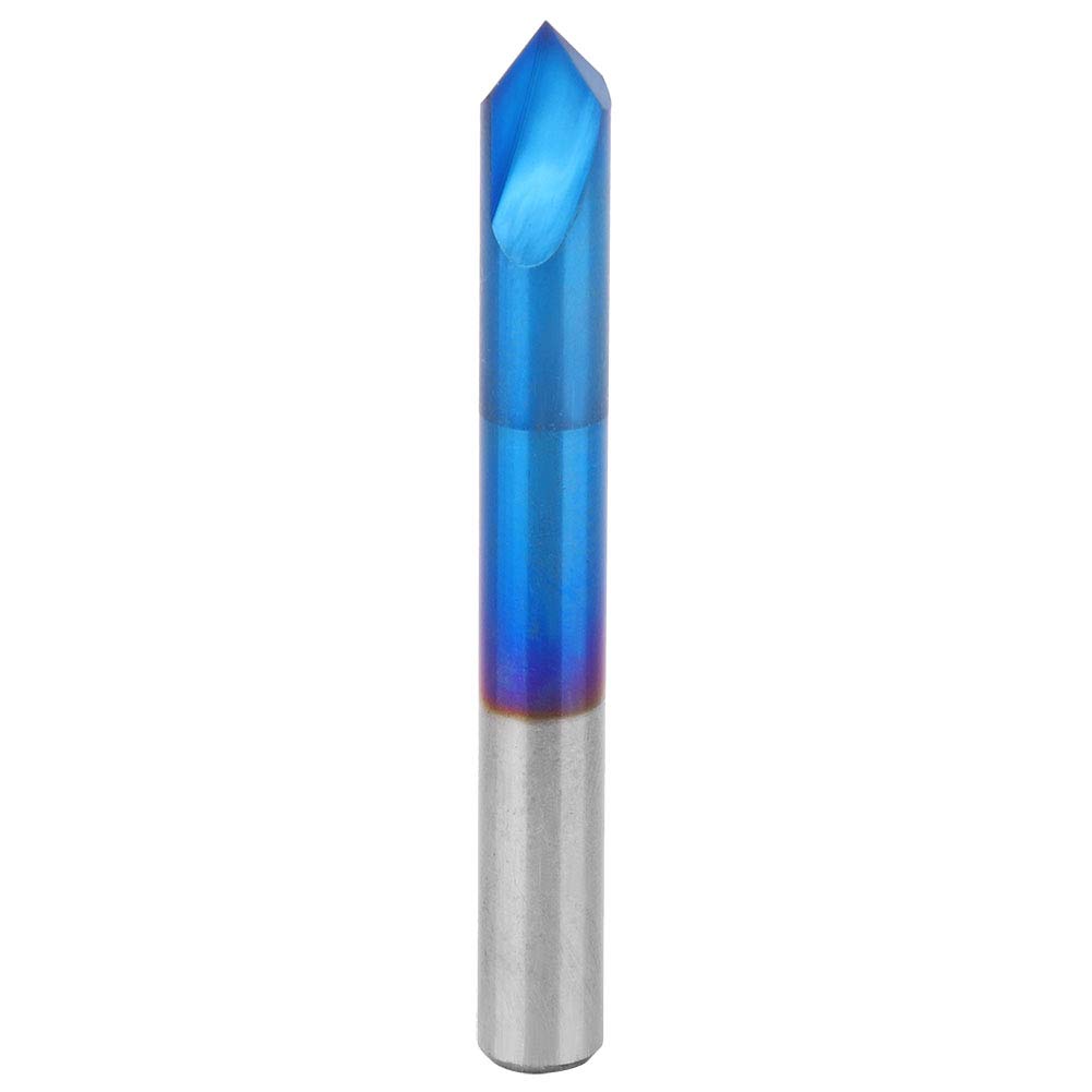 Chamfer End Mill, Blue Nano Coating Tungsten Steel Cemented Carbide Router Bit 90 Degree 2 Flute Chamfer End Mill Slot Router Bit for Machine Tools and Chamfering(6 * 50mm)