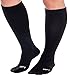 LISH Plain Jane Wide Calf Compression Socks - Graduated 15-25 mmHg Knee High Plus Size Support Stockings (Black, M/L)