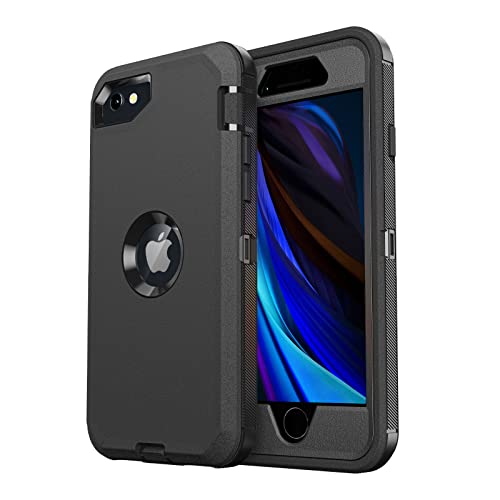 for iPhone SE Case 2022/2020/3rd/2rd,iPhone 8/7 case [Shockproof] [Dropproof] [Military Grade Drop Tested] with Non-Slip Removable Heavy Duty Full Body Phone Case-Black