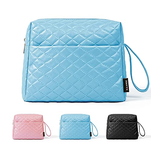 MAANGE Makeup Bag, Cosmetic Travel Bag, Travel Zipper Pouch, Waterproof Large Make Up Bag with Handle Cute Makeup Pouch, Blue