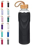 ORIGIN - Best BPA-Free Glass Water Bottle with Protective Silicone Sleeve and Bamboo Lid - Dishwasher Safe – 32 Ounce (Black)