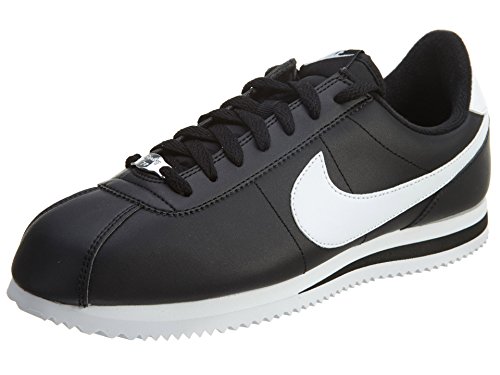 Nike Men's Cortez Basic Leather Black/White/Metallic Silver Casual Shoe 8.5