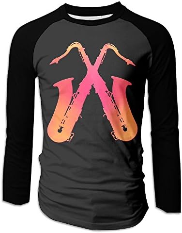 Men's Crossed Saxophones Raglan Baseball T-Shirts 3/4 Sleeve Baseball Tees S
