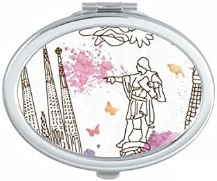 Barcelona Cathedral Hand-painted City Soccer Statue Spain Oval Compact Makeup Pocket Mirror Portable Cute Small Hand Mirrors Gift