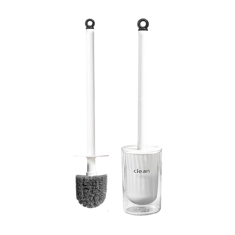 Wall-Mounted Toilet Brush & Holder Set, PET Brush with No Drill & Ventilated Base, Odour-Resistant, Hidden Design Modern Bathroom Organiser (Cylindrical) -AstraLoom
