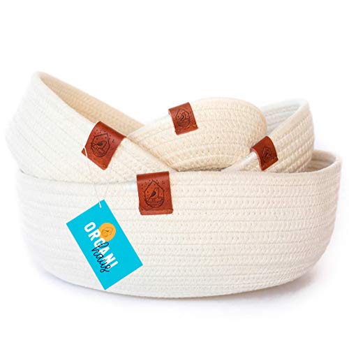 OrganiHaus 4Pack Small Rope Basket Tray Round Tray Baskets for Home