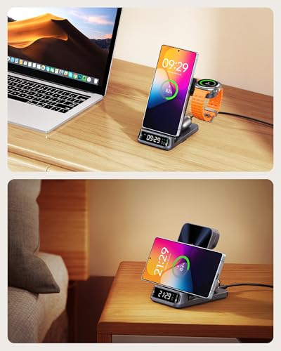 Wireless Charging Station for Samsung, 3 in 1 Wireless Charger for Samsung S25 Ultra/S25+/S25/S24/S23/S22/Z Flip/Fold7, for Galaxy Watch 7/Ultra/FE/6/5/Buds 3 Pro, SwanScout 708S (NO Adapter)