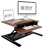 Stand Up Desk Store AirRise Pro Standing Desk Converter – Adjustable Height, Two Tier, 32 Inches Long, Teak