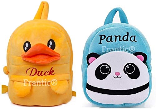 Frantic Velvet Kids School/Nursery/Picnic/Carry/Travelling Bag - 2 to 5 Age (2Pack_Best_ SkyBlue_Panda_DuckP)
