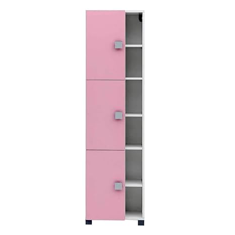 Pharao24 Badezimmer Hochschrank in Rosa und Weiß 50 cm breit