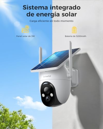 2K Cámara de Vigilancia WiFi Exterior Solar,360° PTZ,Sin Cables