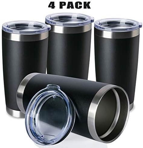 ONEB 20oz Double Wall Vacuum Insulated Travel Mug, Stainless Steel Tumbler with Lid, Durable Powder Coated Insulated Coffee Cup for Cold & Hot Drinks (Black)