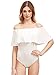 Verdusa Women's Off The Shoulder Short Sleeve Ruffle Bodysuit White L