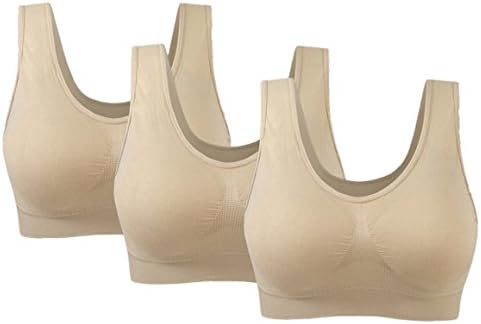 Milando Women's Everyday Bra Seamless Soft Cup Yoga Bra Sports Bra with Removable Pads-3Pack-Nude-L