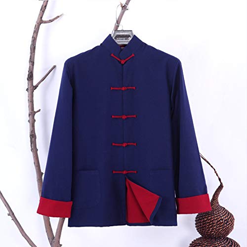 Spring Autumn Men Tops Long Sleeve Two Sided Cotton Kungfu Tang Suit Shirt XXXXL,Blackish Green,L