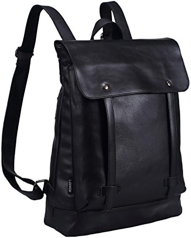 Lalawow PU Leather Backpack Fashion Daypack 14 inch Laptop Bags for College Boys Girls (Black)