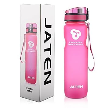 JATENスポーツボトル、ワンタッチオープン、ロック機能付きで漏れ防止、環境にやさしいTritan BPAフリー材質を使用（容量：1000ML－色：ピンク）
