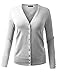 BH B.I.L.Y USA Women's V-Neck Button Down Long Sleeve Classic Knit Cardigan White Medium