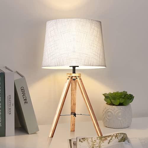 MOTINI Modern Tripod Table Lamp Besides Desk Lamp 21" Bamboo with White