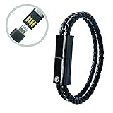 CHARGER BRACELET - Lightning to USB Cable Charging Bracelet for iPhone, Magnetic Wristband made with Genuine Leather | Great for Travelers + Gifts | Compatible with iPad, iPod, AirPods (Black/Black,L)