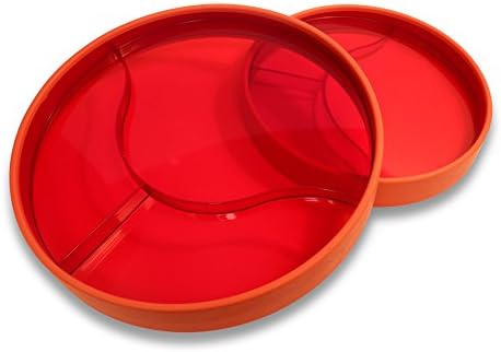 STAYnEAT Reversible Suction Plate Set, 2 Sided, Sloped, Divided, 7.5” and 9.5” Transparent Red