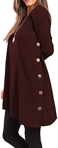 TuiFallen Womens Long Sleeve Button Side Shirt Scoop Neck Tunic Sweater Dress Medium Burgundy