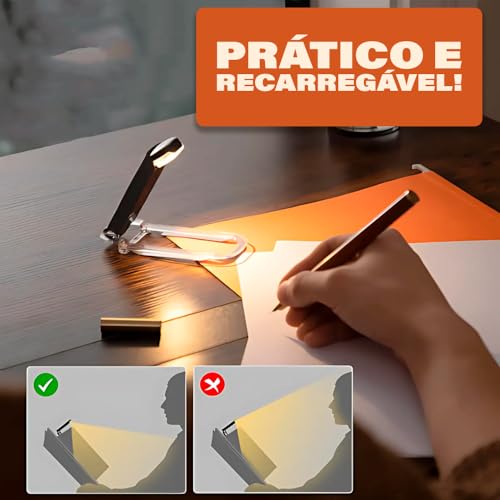 Luz de Leitura Para Livro Luminária de Livros - LED Quente Neutra Fria - Nível de Iluminação Ajustável - Ideal para Estudar ou Ler a Noite - Recarregável USB