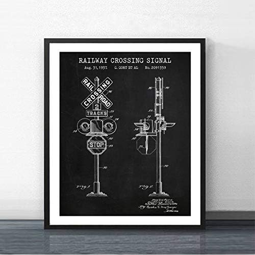 MISSOUL Poster And Prints Railroad Signal Blueprint Railway Crossing Signal Design Wall Art Pictures Canvas Painting Gift Without Frame 50 * 70cm