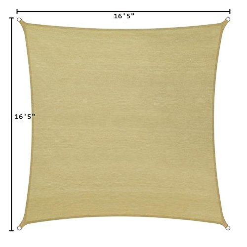 Ulax Furniture16’5’’x16’5’’ Oversize HDPE Rectangle Patio Outdoor Sun Shade Sail, Sand