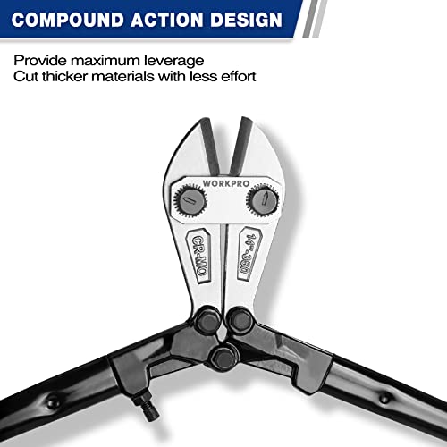 WORKPRO 14-Inch Bolt Cutter, Tri-Material Handle with Comfort Grip, Chrome Molybdenum Steel Blade, for Rods, Bolts, Rivets, Wires, Cables and Chains