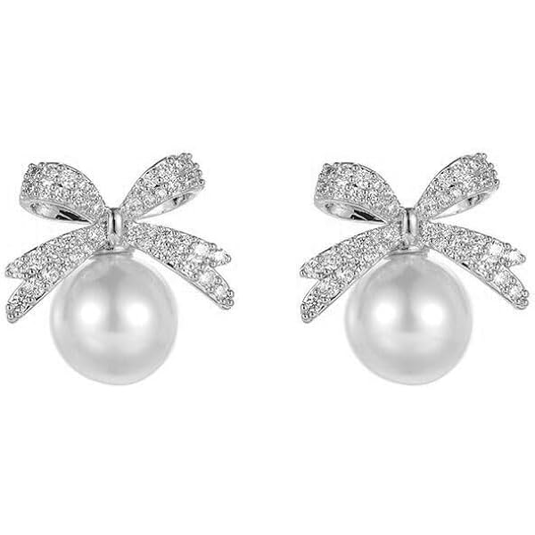 Amazon.com: Gold Pearl Bow Earrings for Women Gold Bow Knot