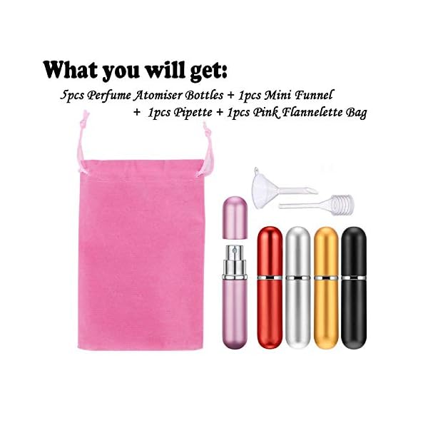 Perfume-Atomiser-Bottles-Scoolr-5-Pieces-Perfume-Atomisers-Refillable-Perfume-Atomizer-Mini-Perfume-Bottles-Travel-Fragrance-Empty-Spray-Bottle-with-Funnel-Pipette-Pink-Flannelette-Bag-6ml Perfume Atomiser Bottles, Scoolr 5 Pieces Perfume Atomisers Refillable Perfume Atomizer Mini Perfume Bottles Travel…