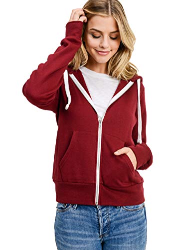 esstive Women's Basic Fleece Full-Zip Hooded Jacket, Burgundy, Large