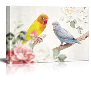 Canvas Wall Art - Two Parrots Standing on Tree Branches - Giclee Print Gallery Wrap Modern Home Art Ready to Hang - 12x18 inches
