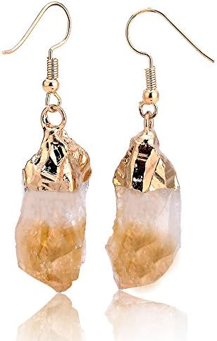 Vlcandy Gold Plated Irregular Raw Amethyst citrine Drop Earring For Women Gemstones Earring Jewelry (Vl003)