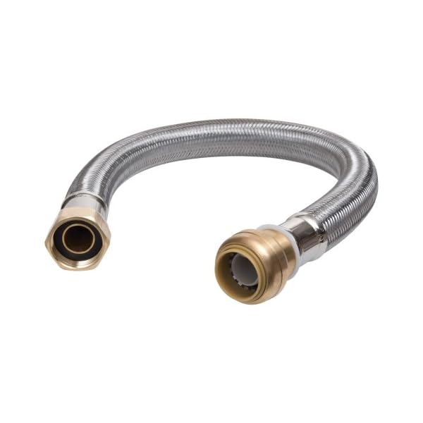 SharkBite U3068FLEX15LF Flexible Connector 1/2 inch x 3/4 inch x 15 inch, Push-to-Connect Braided Stainless Steel Water Heater Hose, 1/2-Inch x 3/4-Inch x 15-Inch Length