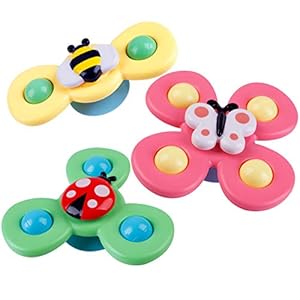 B bangcool 3PCS Spinner Toys Butterfly Cartoon Spinning Suction Toys Suction Cup Spinning Top Toy Spinner Toys Baby Bath…