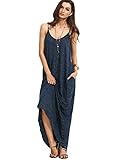 Verdusa Women's Bohemian Backless Spaghetti Strap Loose Maxi Beach Dress Navy M