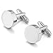 KUPOO Men's Rhodium Plated Cufflinks Silver Round Shirt Wedding (with Gift Bag)