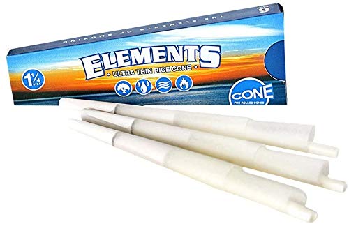 Elements Ultra Thin Rice Rolling Papers - 1 1/4 Size Pre Rolled Cones 6 per Pack (30)