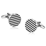 Mens Stainless Steel Cufflinks Round Stripe Epoxy