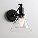 PERMO Industrial Vintage Slope Pole Wall Mount Single Sconce with Funnel Flared Clear Glass Shade Wall Sconce Light Lamp Fixture (Black)