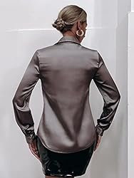 MakeMeChic Women's Satin Silk Long Sleeve Blouse