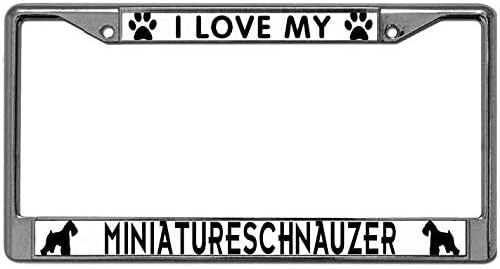 Metal Licenses Plate Cover Dogs Custom Personalized License Plate Frame UV Resistant I Love My Miniature Schnauzer Car License Plate Frame with Screws Caps