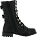 Link Girls Mango-79 Kids Combat Lace Up Quilted Dual Buckle Zip Decor Mid Calf Motorcycle Boots