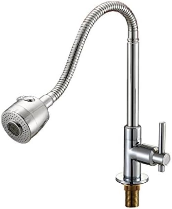 Kitchen Sink Faucet 360 °Rotation Solid Brass Tap Copper Brushed Nickel Chrome Single Handle Sprayer For Cold Water (Sliver）