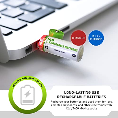 EasyPower USB AA Rechargeable Batteries 1.2V/1450 mAh Long Lasting