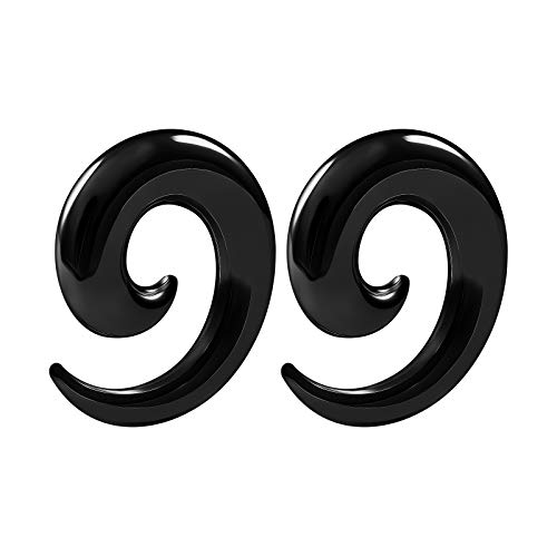 BIG GAUGES Pair of PVD Steel Black Anodized 0g Gauge 8mm Taper Spiral Expander Piercing Earring Piercing Stretching Ear Plugs BG2766
